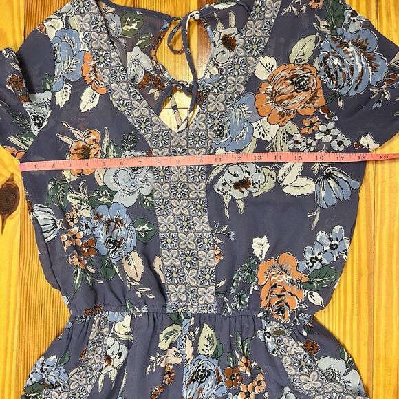 O'Neill Dark Floral Romper Shortall Size Med 1 Piece Blouson Romantic Boho Blue - Picture 3 of 16